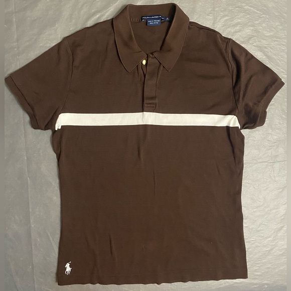 Ralph Lauren Golf Polo Shirt Women L Brown Slim Fit Jersey Knit Pony Logo Y2K - Picture 1 of 13